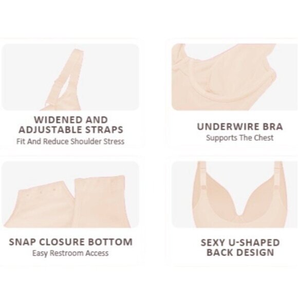 Popilush Womens Shapewear Bodysuit Large Black Tummy Control Snap Closure - Picture 3 of 8